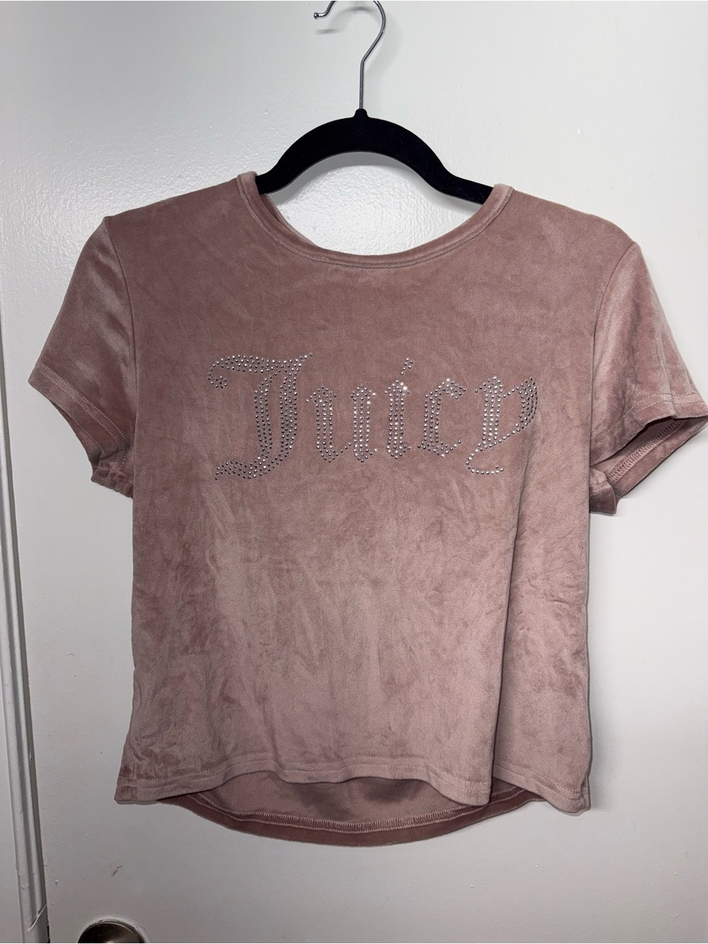 Juicy Couture Rose Taupe Velour Rhinestone Logo Tee